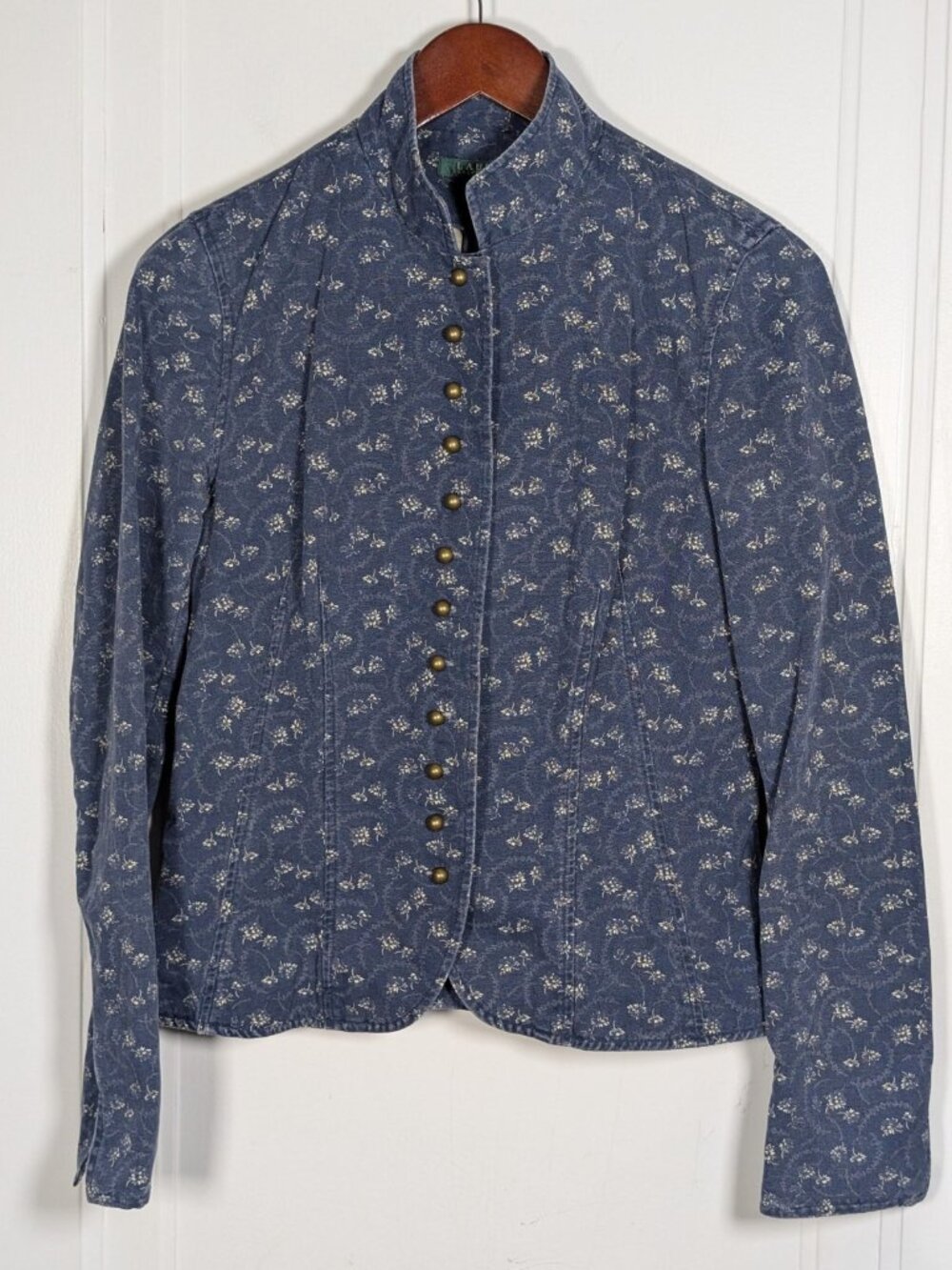 Lauren Ralph LRL Floral Jacket Women’s Small Blue Denim Print Flowers Button Up